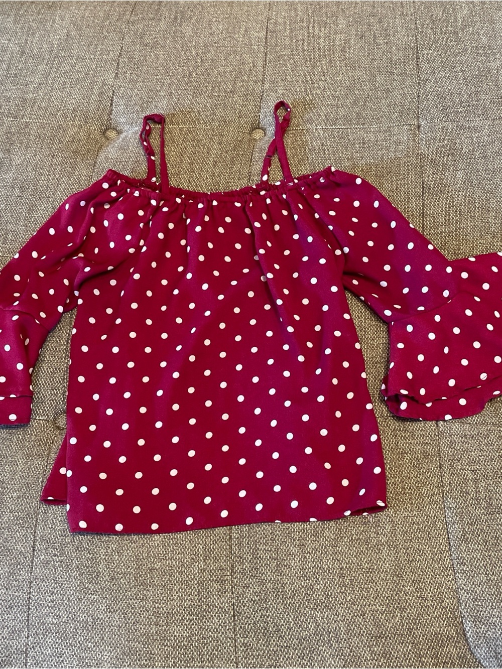 Girl’s Off-Shoulder Polka Dot Top - Wine Red